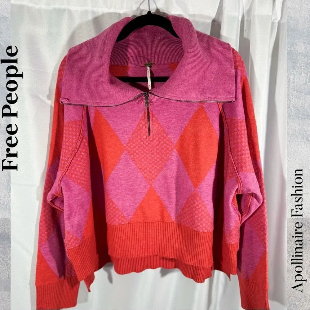 FREE PEOPLE LUCY HALF ZIP PULLOVER IN STRAWBERRY RED MEDIUM NEW